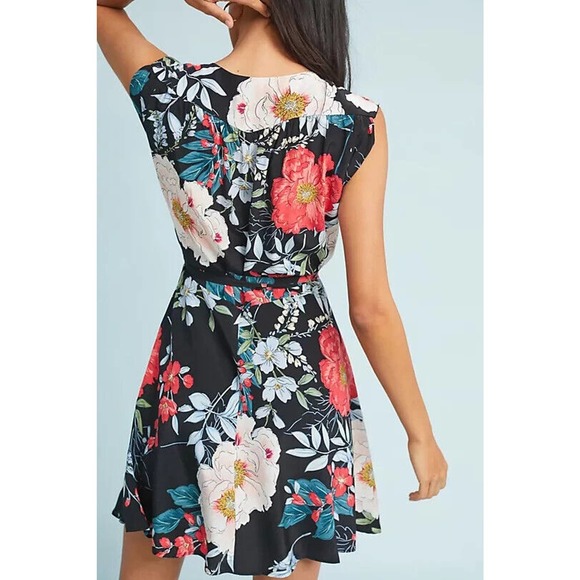 Yumi Kim Anthropologie Silk Floral Mini Wrap Santorini Dress Black Multi Size S - Picture 4 of 12